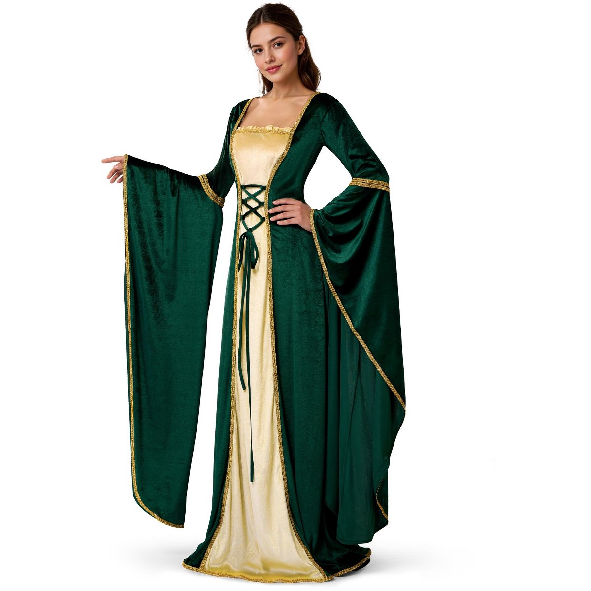 Joyfy Women's Halloween Costume Renaissance Costume, Women Velvet Medieval Dress, Adult Irish Renaissance Dress for Women Halloween Cosplay Party - thumbnail 2