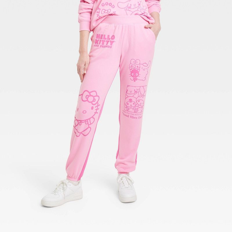 Women's Sanrio Hello Kitty Two-Tone Graphic Jogger Pants - Pink, 1 of 4