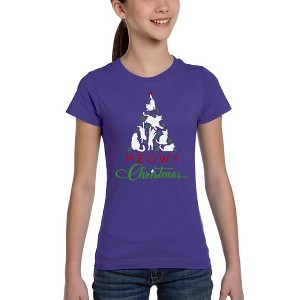LA Pop Art Meowy Christmas Tree - Girl's Word Art T-Shirt - 1 of 4