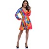Women's V Neck Tie Dye Print Dress Lantern Sleeves with Ruffle Hem Knee Length Dress - 3 of 4