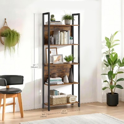 VASAGLE 5-Tier Bookcase, Bookshelf, Book Shelf, with Steel Frame, for Living Room, Home Office, Bedroom, 9.4 x 24.4 x 65 Inches