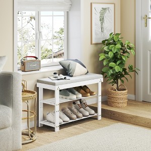VYNXARIA White Bamboo Shoe Bench: 3 - Tier, Cushioned & Adjustable for Every Room - 1 of 4