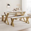 Modern Faux Marble Dining Table Set for 4 with 2 Benches - Space-Saving Rectangular Design, Sturdy Metal Frame - 2 of 4
