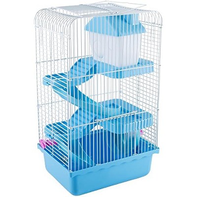 Hamster Cage Habitat, Critter/Gerbil/ Small Animal Starter Kit with Attachments/Accessories- Water Bottle, Tunnel Ladders, Wheel by PETMAKER (Blue)