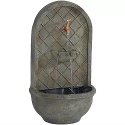 Sunnydaze 26"H Solar-Powered with Battery Pack Polystone Messina Outdoor Wall-Mount Water Fountain, Florentine Stone Finish