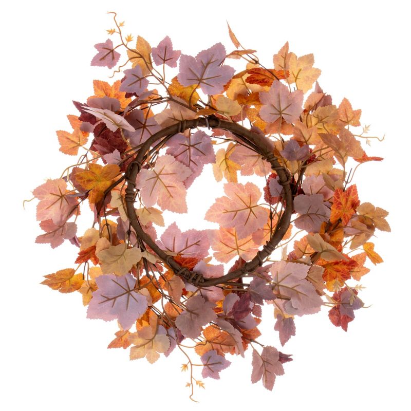 Vickerman 16" Artificial Orange Fall Maple Leaf Candle Ring Wreath., 3 of 6