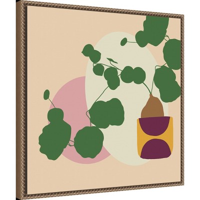 Abstract Green Potted Plant Canvas Wall Art with Beaded Frame
