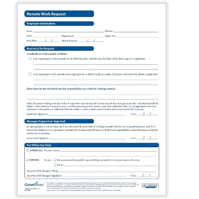 ComplyRight Employee Remote Work Request Medical Records Forms 25/Pack A0147PK25