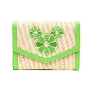 Disney Bag, Horizontal Fold Over Cross Body, Mickey Mouse Embroidered Citrus Ears Lime Green, Raffia Straw - 1 of 4