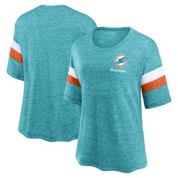 NFL Miami Dolphins Women's Weak Side Blitz Marled Left Chest Short Sleeve T-Shirt
