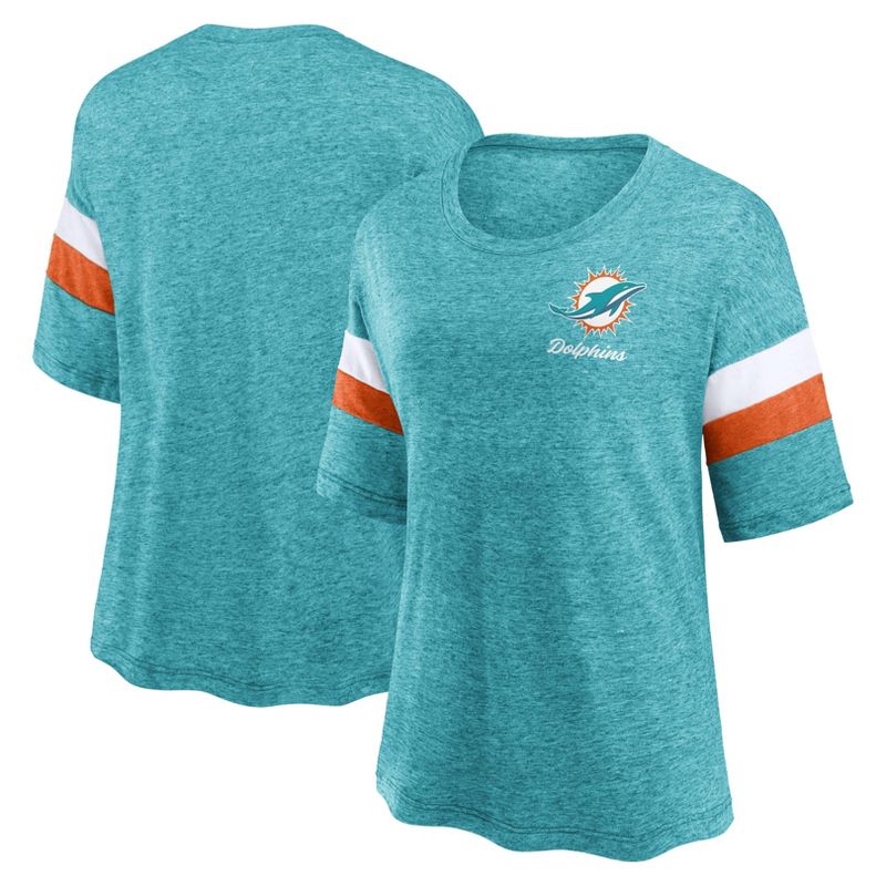 NFL Miami Dolphins Women&#39;s Weak Side Blitz Marled Left Chest Short Sleeve T-Shirt, 1 of 4