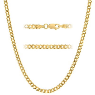 KISPER Italian 18K Gold Over 925 Sterling Silver Necklace, 3.5mm Curb Cuban Link Chain Design with Lobster Clasp, Made in Italy, For Men & Women