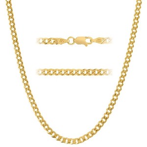 KISPER Italian 18K Gold Over 925 Sterling Silver Necklace, 3.5mm Curb Cuban Link Chain Design with Lobster Clasp, Made in Italy, For Men & Women - 1 of 4