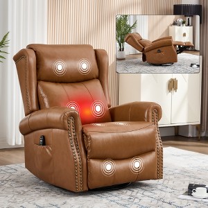 ChicFurnit Living Room Chair Arm Accent Chair Manual Recliner Rocker Swivel Body Massage Genuine Leather for Living Room, 30.31"*23.23"*22.05" - 1 of 4