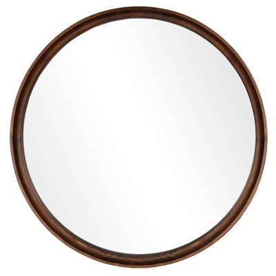 WallBeyond 26" Round Classic Wood Wall Mirror Walnut Brown