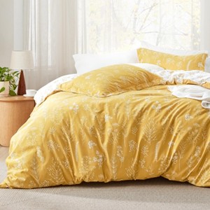 Bedsure | 2/3 Pcs Floral Printed Reversible Sage Green Comforter Set Queen Size Soft Designed Plants Pattern Bedding Set - 1 of 4