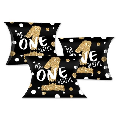 Big Dot of Happiness 1st Birthday Little Mr. Onederful - Favor Gift Boxes - Boy First Birthday Party Petite Pillow Boxes - Set of 20