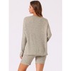cheibear Women's Ribbed Knit Long Sleeved Top with Slim Biker Shorts Lounge Set - 4 of 4