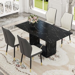 NicBex 5 Piece Dining Table Set for 4 with Black Marble Pattern Tabletop and 4 PU Chairs,White - 1 of 4