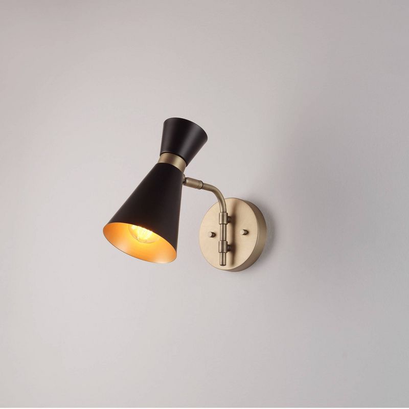 1-Light Matte Black Wall Sconce with Matte Brass Accents - Globe Electric, 3 of 10