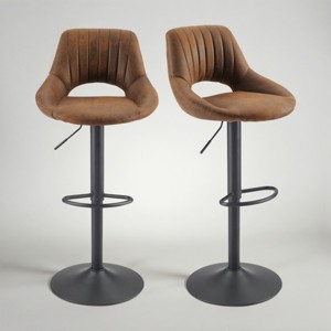 Art Leon Retro Faux Leather Swivel and Height Adjustable Barstool, Set of 2 - 1 of 4