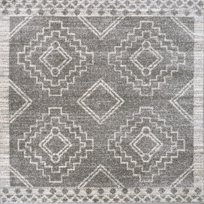 Amir Moroccan Medallion 6' Square Gray/Cream Easy-Care Rug