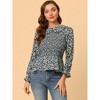 Allegra K Women's Peter Pan Collar Long Sleeve Casual Chiffon Floral Smocked Top - 3 of 4