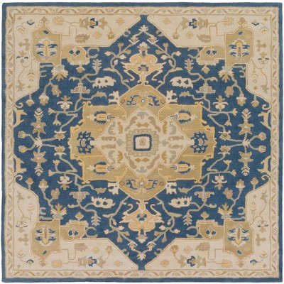 Mark & Day Roblin 4'x4' Square Tufted Indoor Area Rugs Navy: Handmade Wool, Stain-Resistant, Traditional Medallion Design