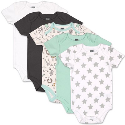 Image of The Peanutshell Baby Boy or Girl Short Sleeve Bodysuits, 5-Pack, Safari Basics, 6-9 Months