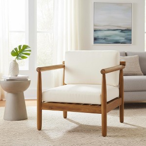 Homy Casa Acacia Wood Accent Lounge Chair with Cushioned Seat and Back, Natural - 1 of 4