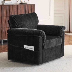 MAYEERTY 33 Inch Oversized Swivel Lounge Chair, Corduroy Plush Cushioned Rotatable, Living Room Bedroom Office Kids Room, Small Spaces - 1 of 4