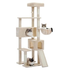 Okak Large Multi-Level Faux Fur Cat Tree Tower for Indoor,Cat Climbing Frame with Sisal Grabber Posts & Extended Platform & Hammock - 1 of 1