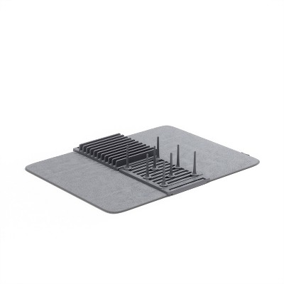 Charcoal Foldable Dish Drying Rack with Microfiber Mat