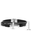 Steeltime Men's black leather and stainless steel cross with Our Father prayer bracelet - 3 of 4