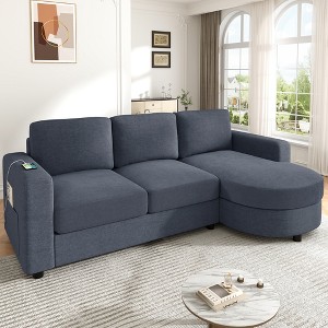 84.6" L-Shaped Sectional Sofas with Curved Chaise Lounge, USB Charging Ports, and Side Storage Pockets, Foam & Pocket Spring Cushions for Living Room - 1 of 4