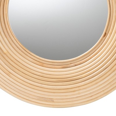 Natural Light Brown Rattan Round Decorative Wall Mirror