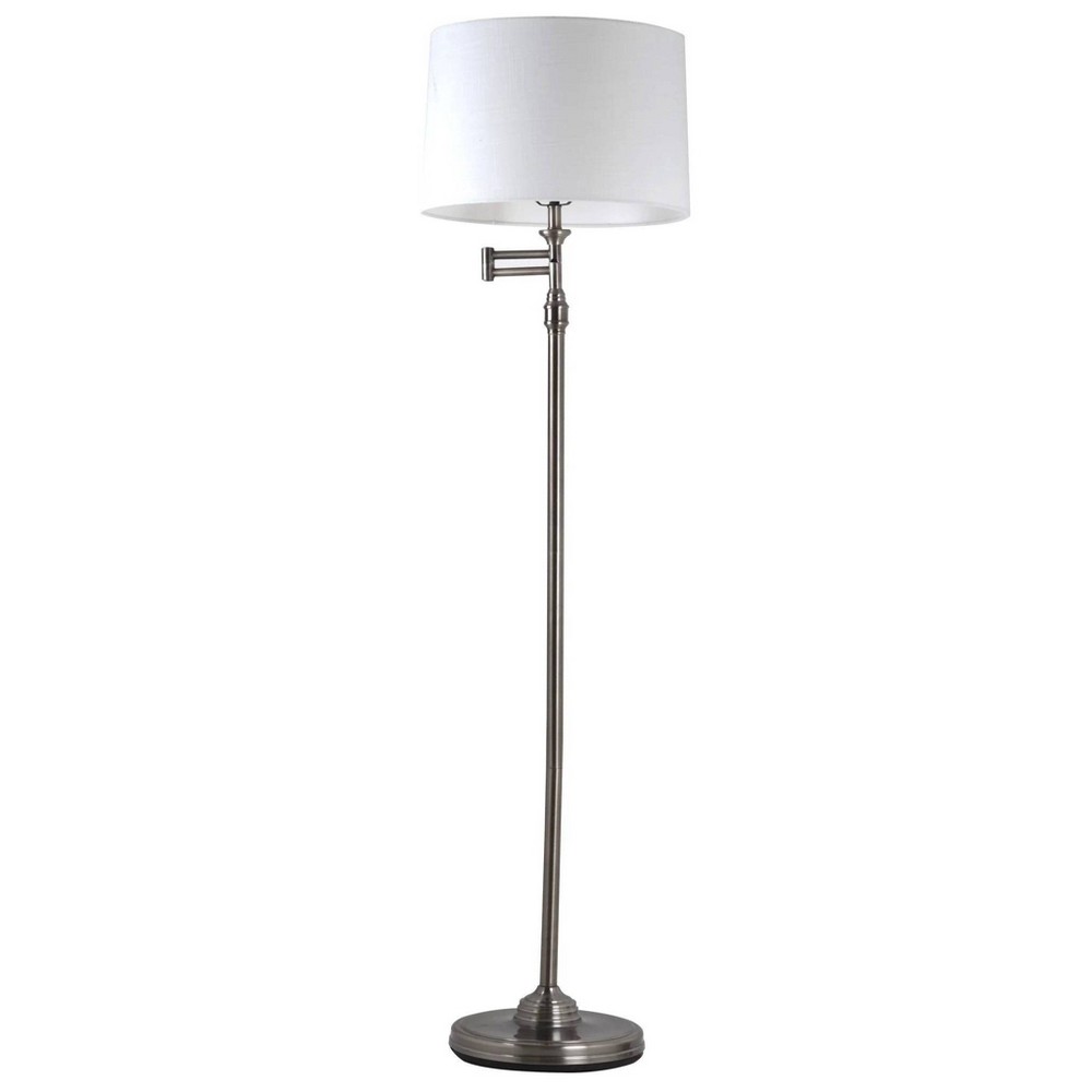 Photos - Floodlight / Street Light Adesso Aaron Swing Arm Floor Lamp Pewter: Linen Shade, Metal Body, UL Listed, 57.44" Height 