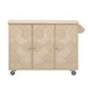 CLIHOME ASH Veneer Handwoven Rolling Kitchen Island with Drop Leaf, Coastal Kitchen Island with Internal Storage Rack - 3 of 4