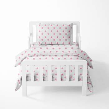 Bacati - Stars Pink Ikat Muslin 4 pc Toddler Bedding Set..