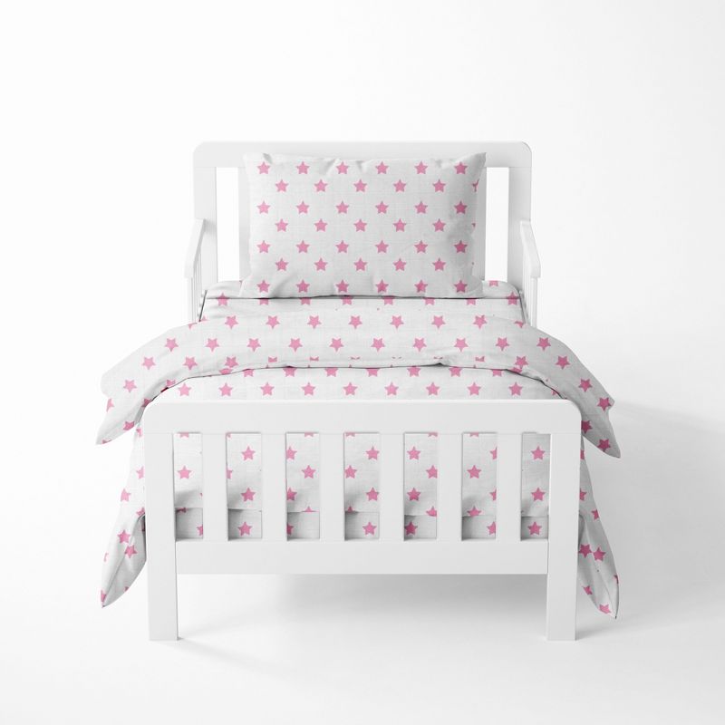 Bacati - Stars Pink Ikat Muslin 4 pc Toddler Bedding Set.., 1 of 9
