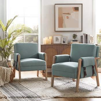 Josephine Mid-century Vegan leather Armchair with solid wood frame Set of 2  | HULALA HOME-BLUE