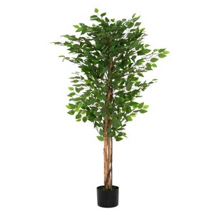 Angel Sar 63" Artificial Ficus Tree Without White Pot, Realistic Weeping Fig with Glossy Leaves, Twist Trunk, No Maintenance Indoor Decor - 1 of 4