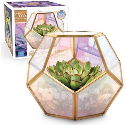 D'Eco Iridescent Glass Geometric Plant Terrarium (7x7x6)- Indoor Tabletop Gold Sphere Planter Terrarium- Home Garden Office Decor - Plant Lovers Gift