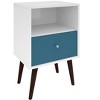 Gulches 18" Aqua Blue & White Nightstand, 1 Drawer & Open Cubby, Solid Wood Legs & Metal Handle, Sturdy Particle Board Side Table - 2 of 4