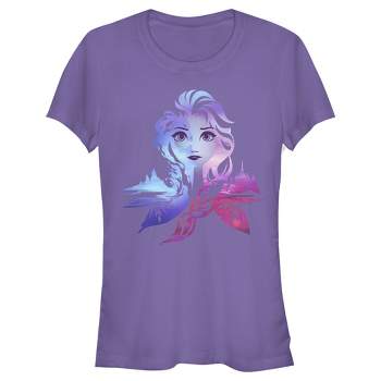 Juniors Womens Frozen 2 Elsa Two Tone Gradient Portrait T-Shirt