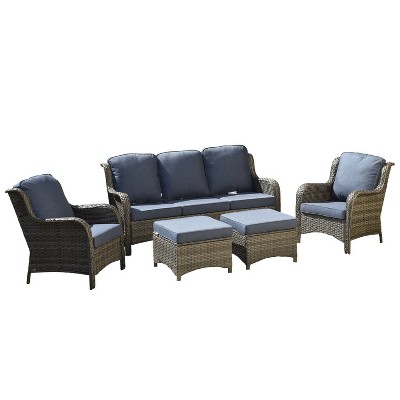 Denim Blue 5-Piece Iron Frame Patio Sofa Set