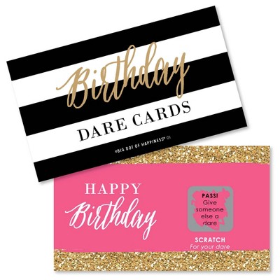 Big Dot of Happiness Chic Happy Birthday - Pink, Black and Gold - Birthday Party Game Scratch Off Dare Cards - 22 Count