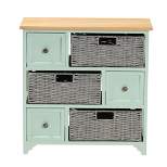 Valtina Two-Tone Wood 3 Drawer Storage Unit with Baskets Oak Brown/Gray/Mint Green - Baxton Studio