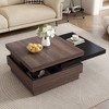 47"W Coffee Table Cocktail Table Center Table with Rotatable Top, Hidden Storage Space and Wood Grain Design, Brown+White/Black-ModernLuxe - 3 of 4