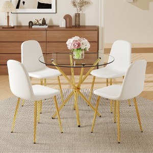 GDFStudio Lopez Modern 5-Piece Tempered Glass Dining Table Set with Upholstered Chairs - 1 of 4
